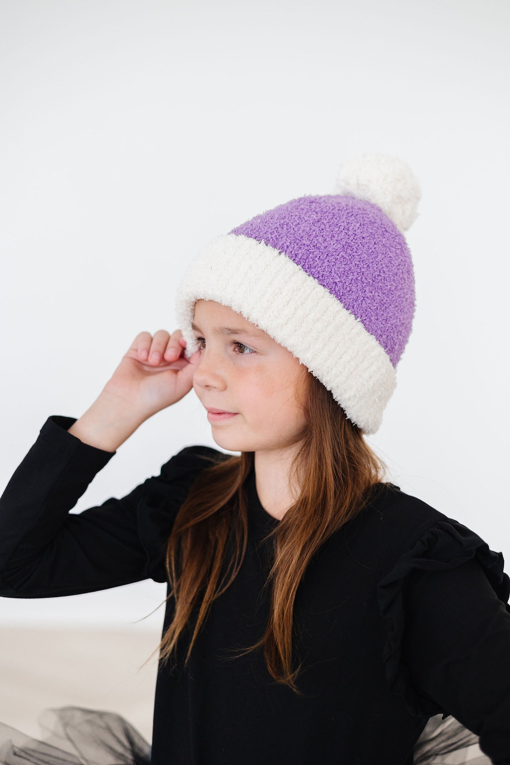 Lilac Coconut Cozy Pom Beanie For Kids Warm Winter Hat Mila & Rose ® Everetts Place: Online Boutique