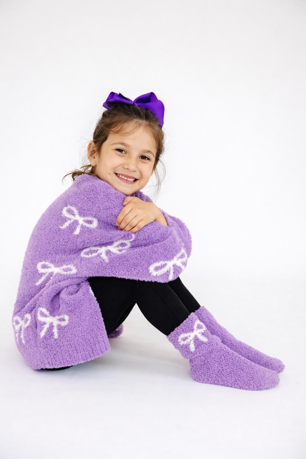 Lilac/Coconut Bow Cozy Socks