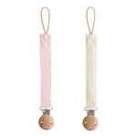Mushie Linen Pacifier Clip Two Pack with Water Resistant Coating and Faux Wood Silicone Clasp - Baby & Toddler > Baby Health > Pacifier Clips & Holders Pacifier Clip