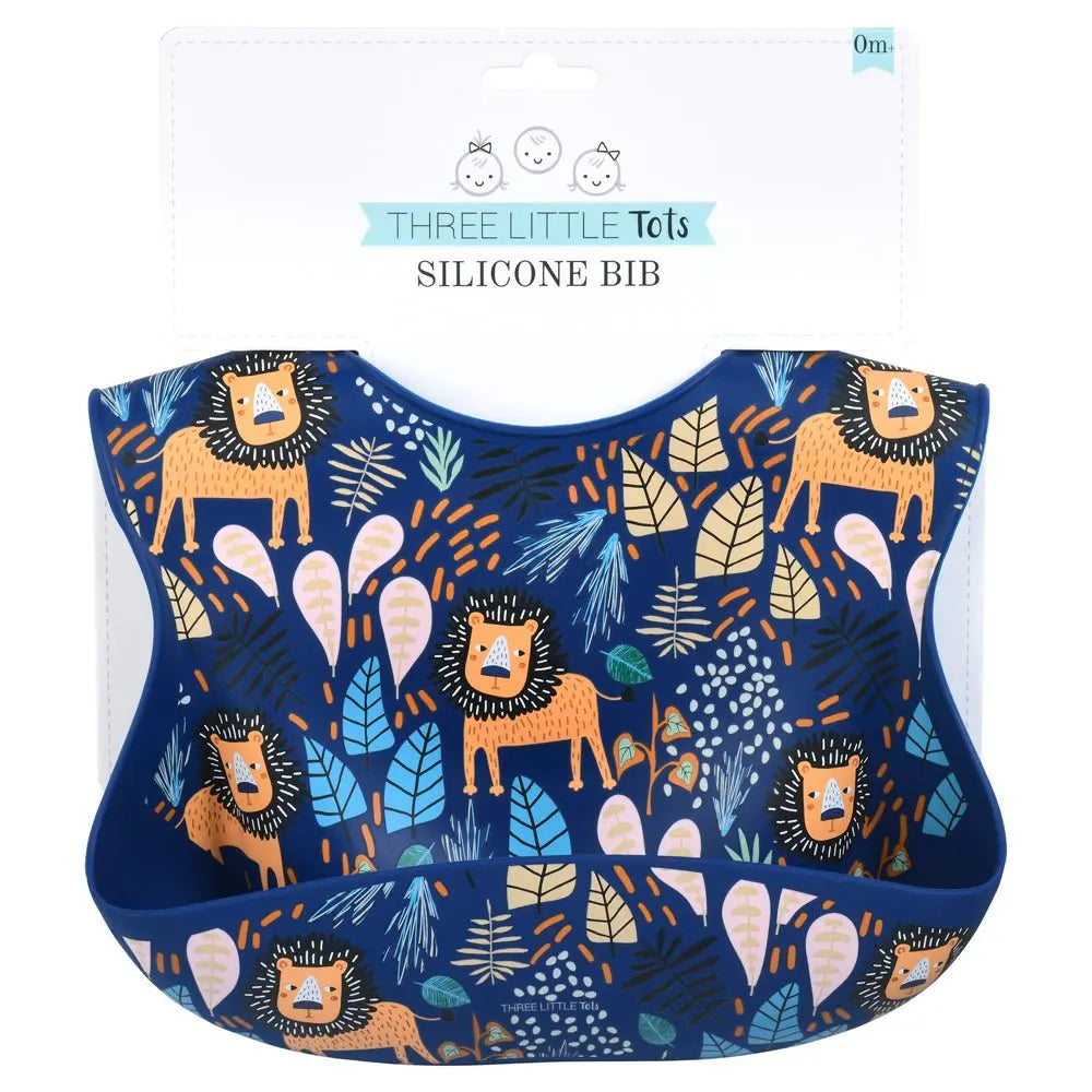 Three Little Tots Lion Silicone Bib with Crumb Catcher - 