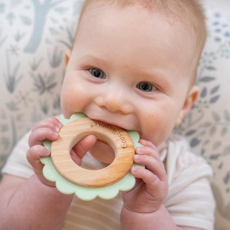 Lion Mint  Animal Teether Wooden + Silicone Goosewaddle® | Newborn Baby Blankets Toys Teethers Bibs & More