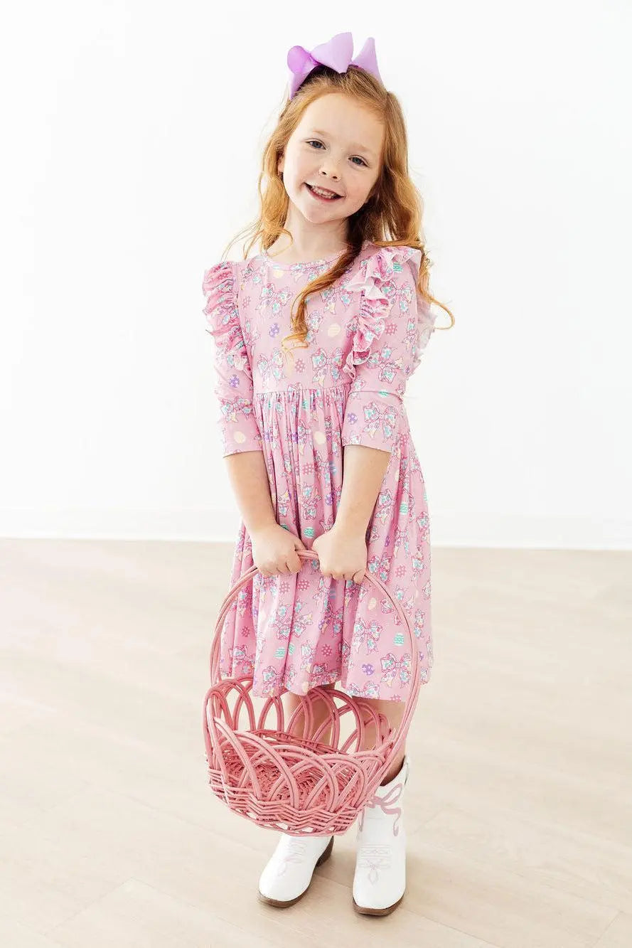 Mila & Rose ® Little Bow Peeps 3/4 Sleeve Ruffle Twirl Dress - 
