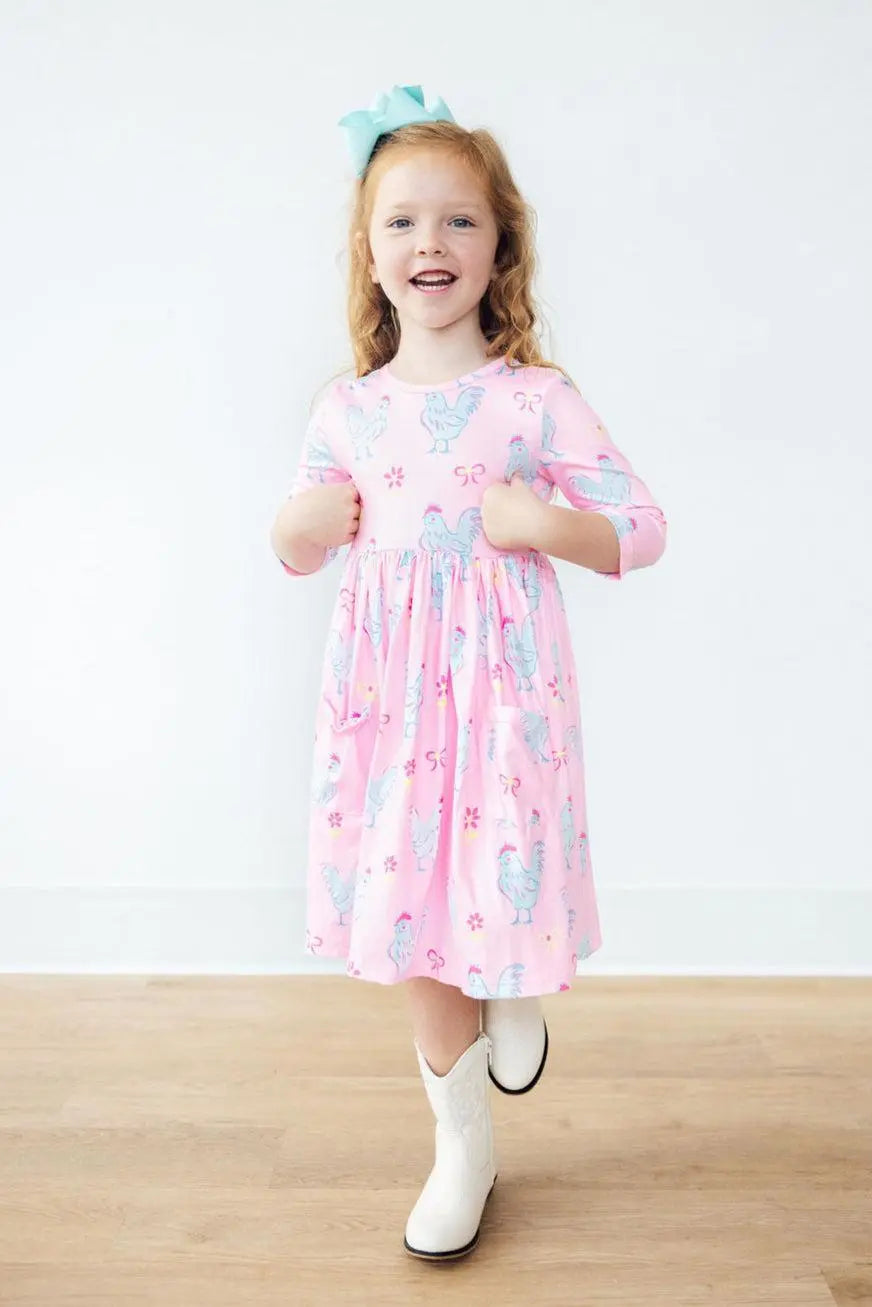 Little Miss Chickie 3/4 Sleeve Pocket Twirl Dress - Everetts Place
