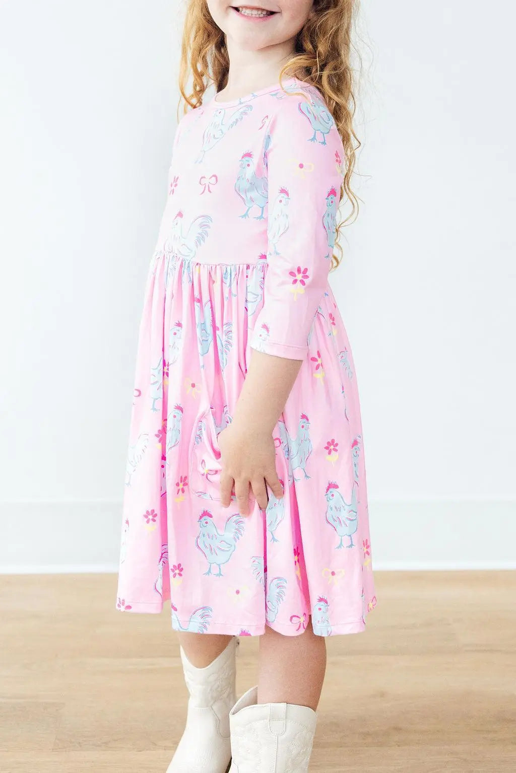 Little Miss Chickie 3/4 Sleeve Pocket Twirl Dress - Everetts Place