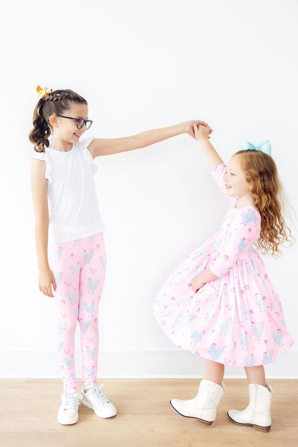 Mila & Rose Little Miss Chickie print girl's 3/4 sleeve pocket twirl dress