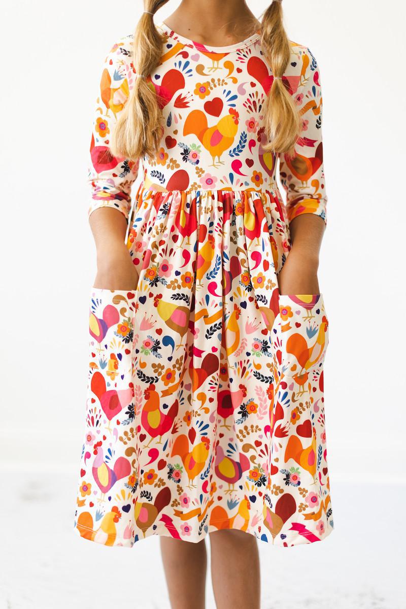Little Red Hen Three Quarter Sleeve Pocket Twirl Dress Mila & Rose ® Everetts Place: Online Boutique