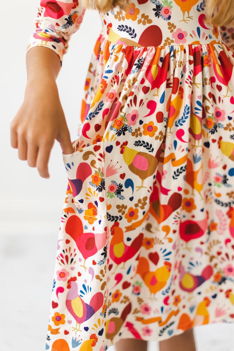 Mila & Rose ® Little Red Hen Three Quarter Sleeve Pocket Twirl Dress - Everetts Place Boutique - 