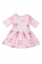Floral twirl bodysuit with 3/4 sleeves and an attached twirly skirt for babies