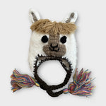 Kolorful Llama Beanie Hat Handmade Soft Fuzzy Knit Cream Feather Yarn with Tan and Brown Accents - Apparel & Accessories > Clothing Accessories > Baby & Toddler Clothing Accessories > Baby & Toddler Hats Accessories