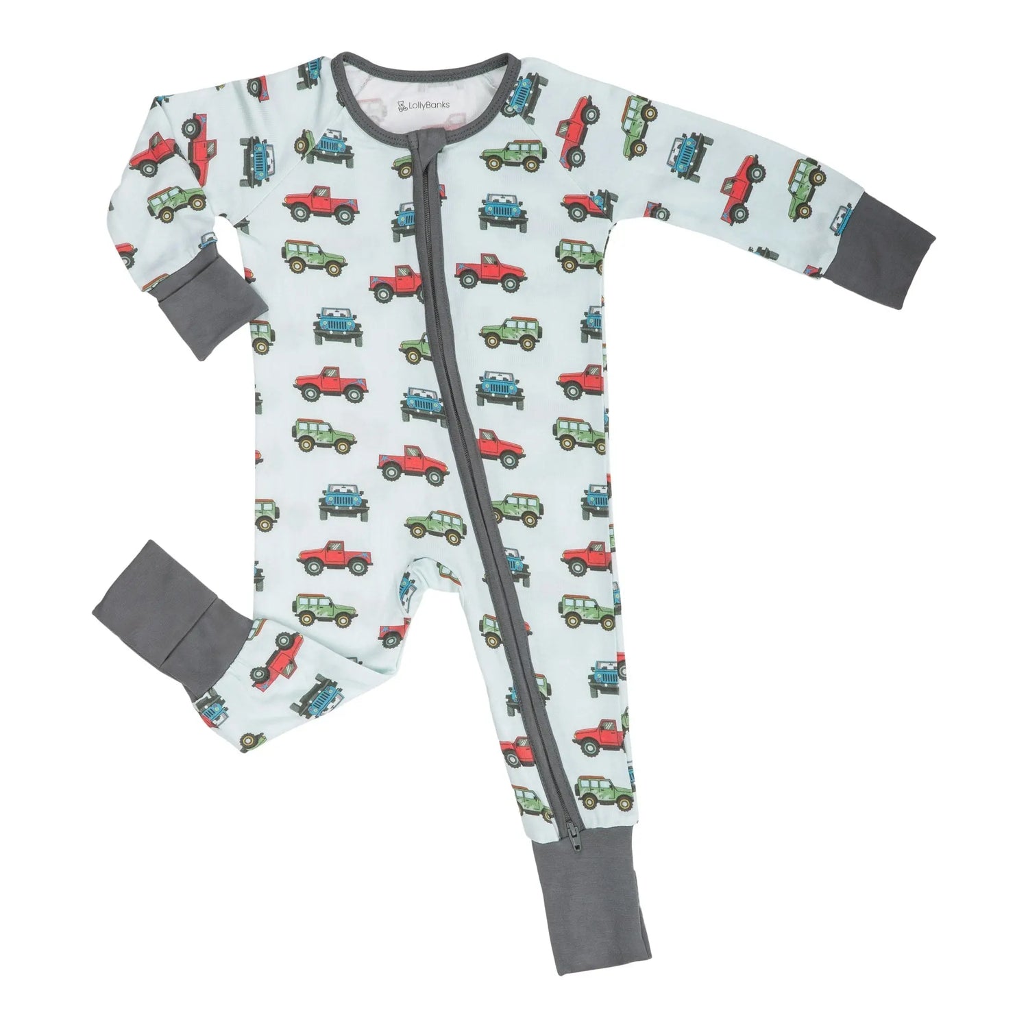 LollyBanks Adventure is calling Baby Bamboo Pajamas, 2 - Way Zipper Romper - 