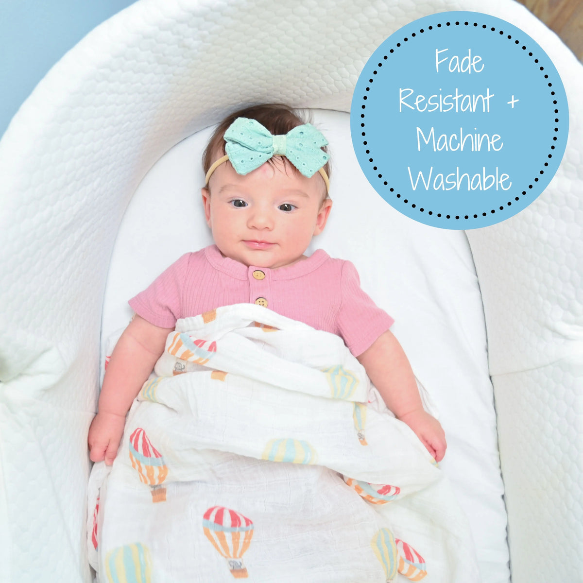 LollyBanks Baby Hot Air Balloons Swaddle Blanket - Up, Up, and Away: 47" x 47" 100% Muslin Cotton - 