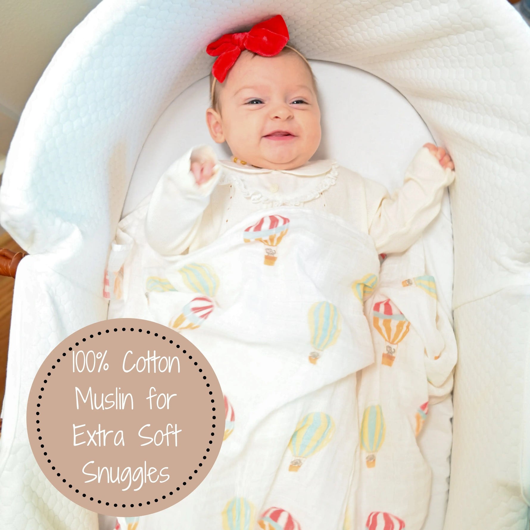 LollyBanks Baby Hot Air Balloons Swaddle Blanket - Up, Up, and Away: 47" x 47" 100% Muslin Cotton - 