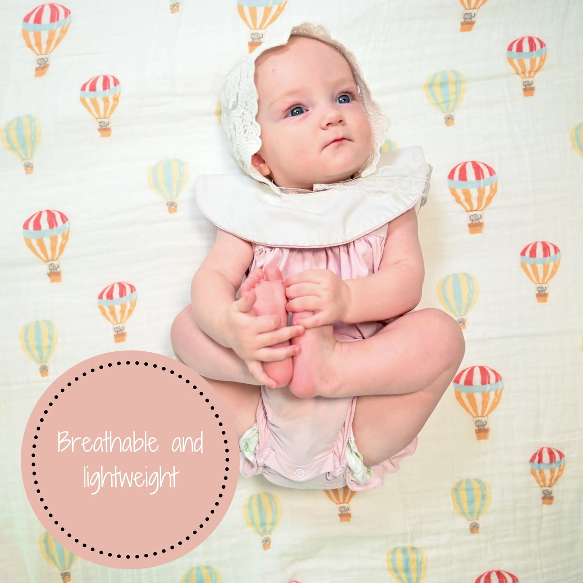 LollyBanks Baby Hot Air Balloons Swaddle Blanket - Up, Up, and Away: 47" x 47" 100% Muslin Cotton - 