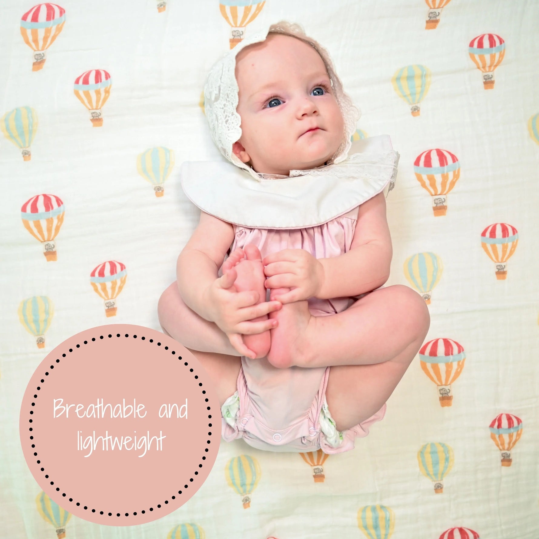 LollyBanks Baby Hot Air Balloons Swaddle Blanket - Up, Up, and Away: 47" x 47" 100% Muslin Cotton - 
