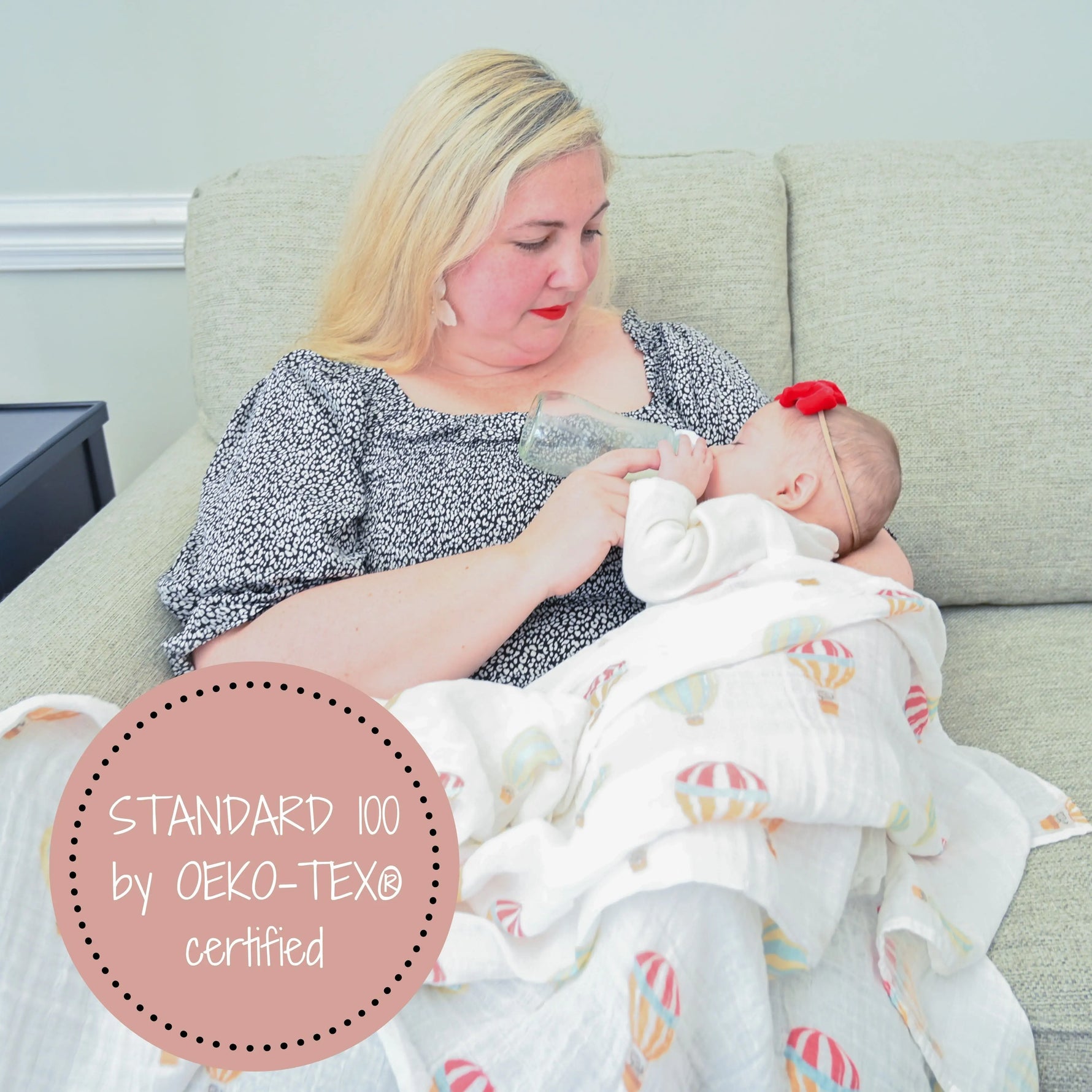 LollyBanks Baby Hot Air Balloons Swaddle Blanket - Up, Up, and Away: 47" x 47" 100% Muslin Cotton - 