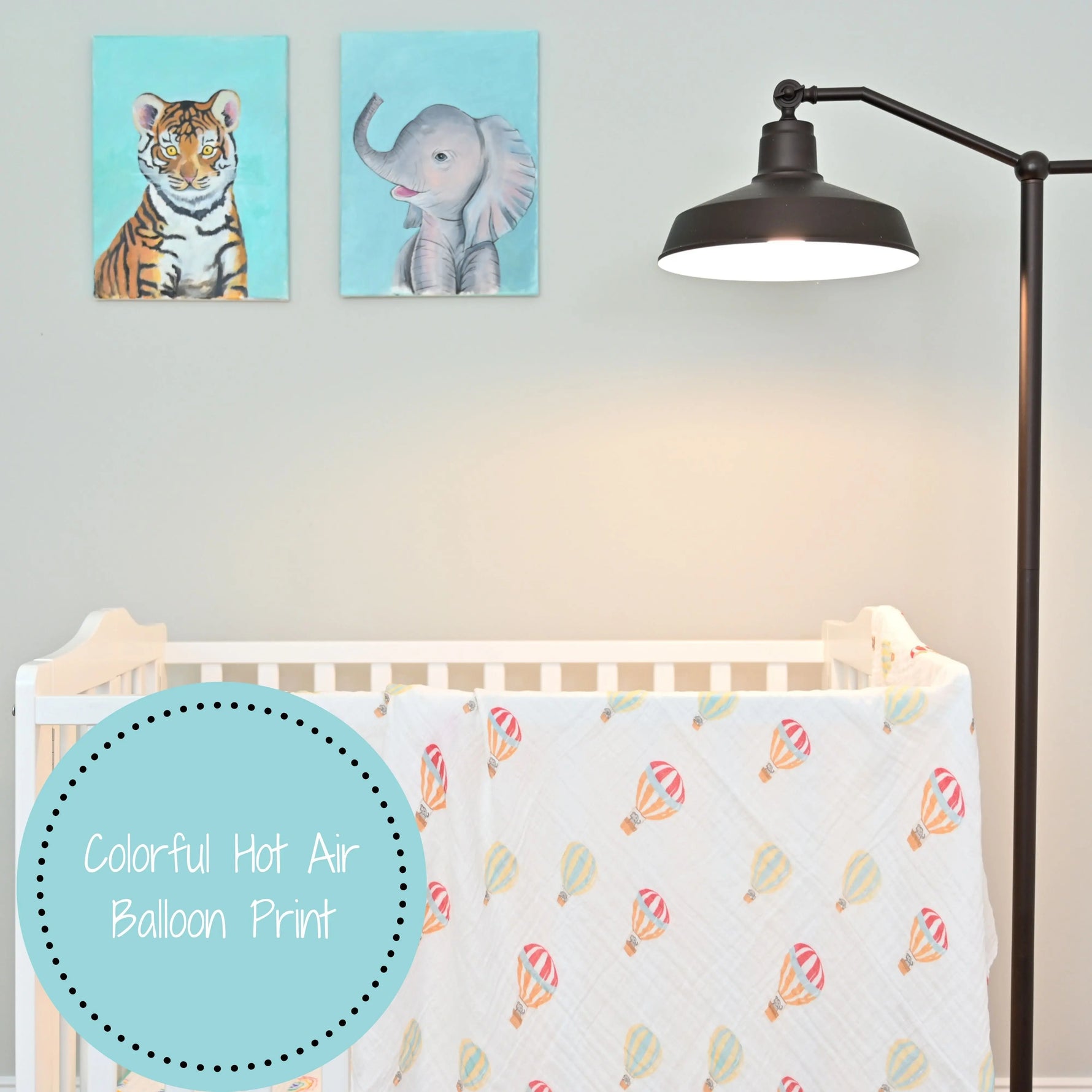 LollyBanks Baby Hot Air Balloons Swaddle Blanket - Up, Up, and Away: 47" x 47" 100% Muslin Cotton - 