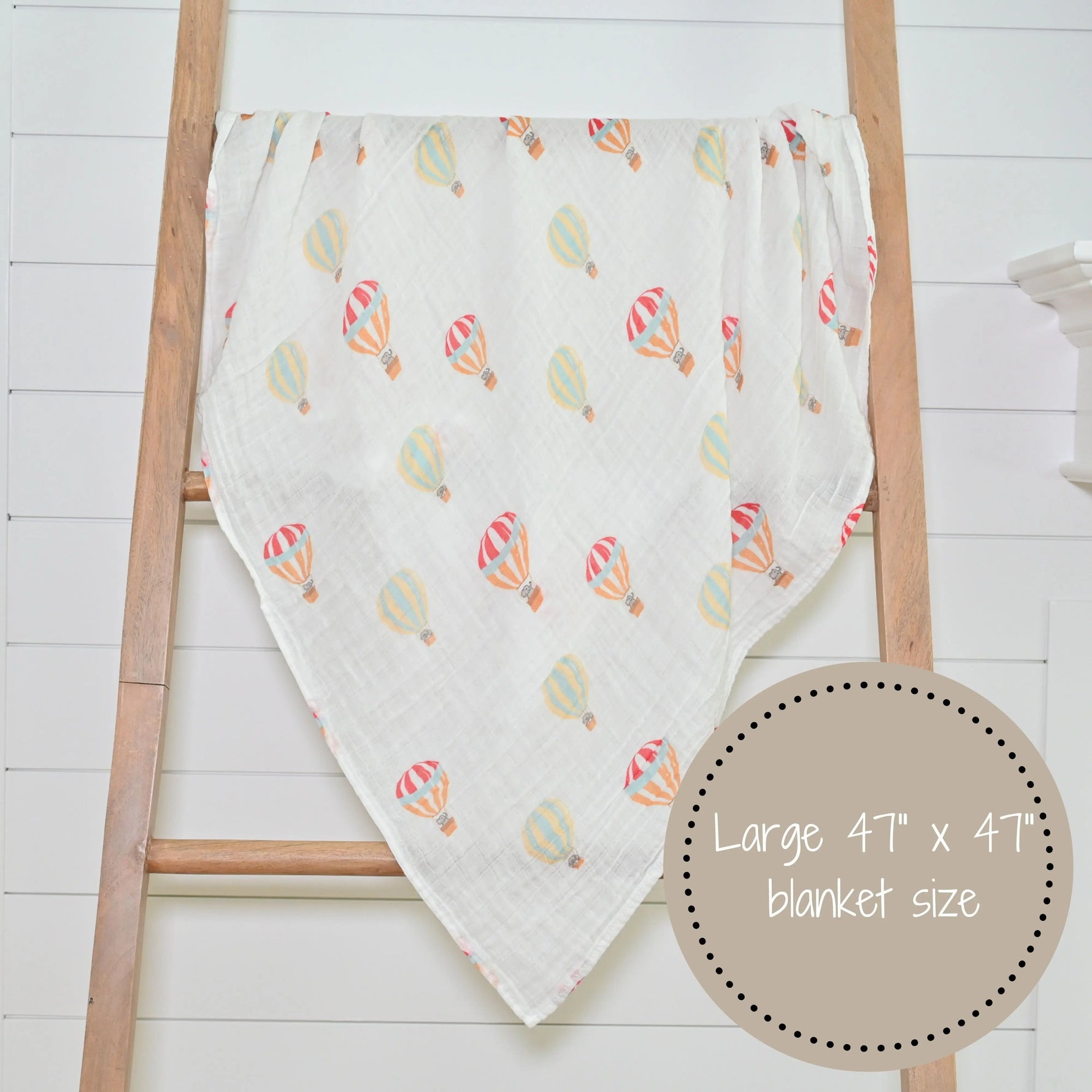 LollyBanks Baby Hot Air Balloons Swaddle Blanket - Up, Up, and Away: 47" x 47" 100% Muslin Cotton - 