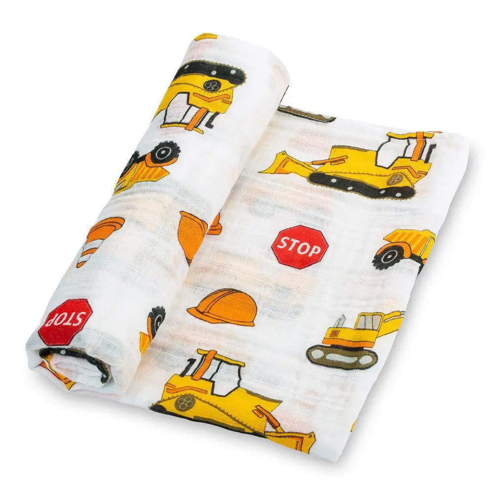 LollyBanks Under Construction Baby Muslin Swaddle Blanket - 