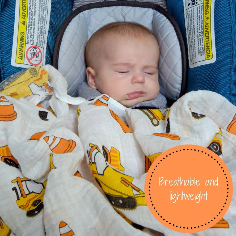 LollyBanks Under Construction Baby Muslin Swaddle Blanket - 