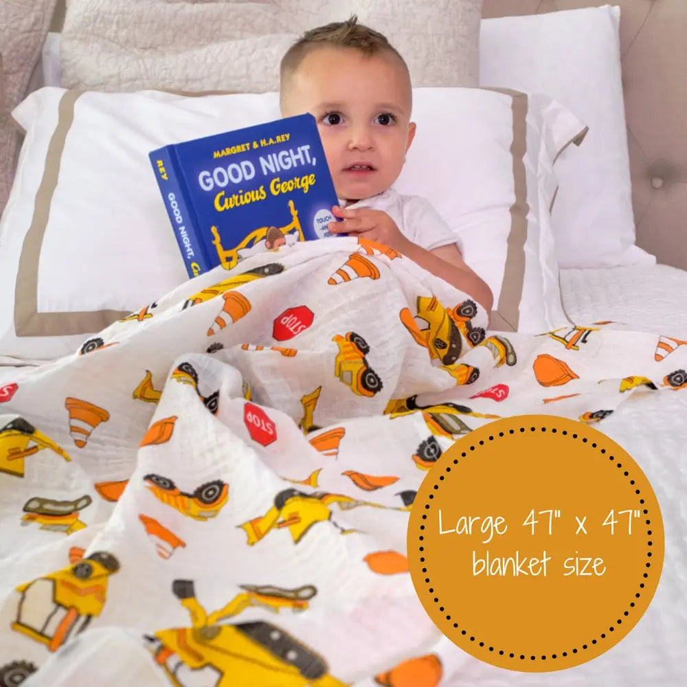 LollyBanks Under Construction Baby Muslin Swaddle Blanket - 