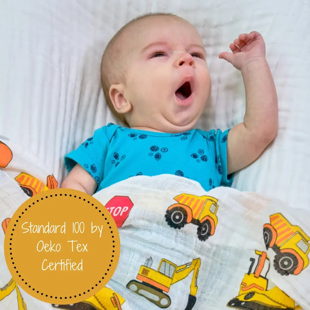 LollyBanks Under Construction Baby Muslin Swaddle Blanket - 
