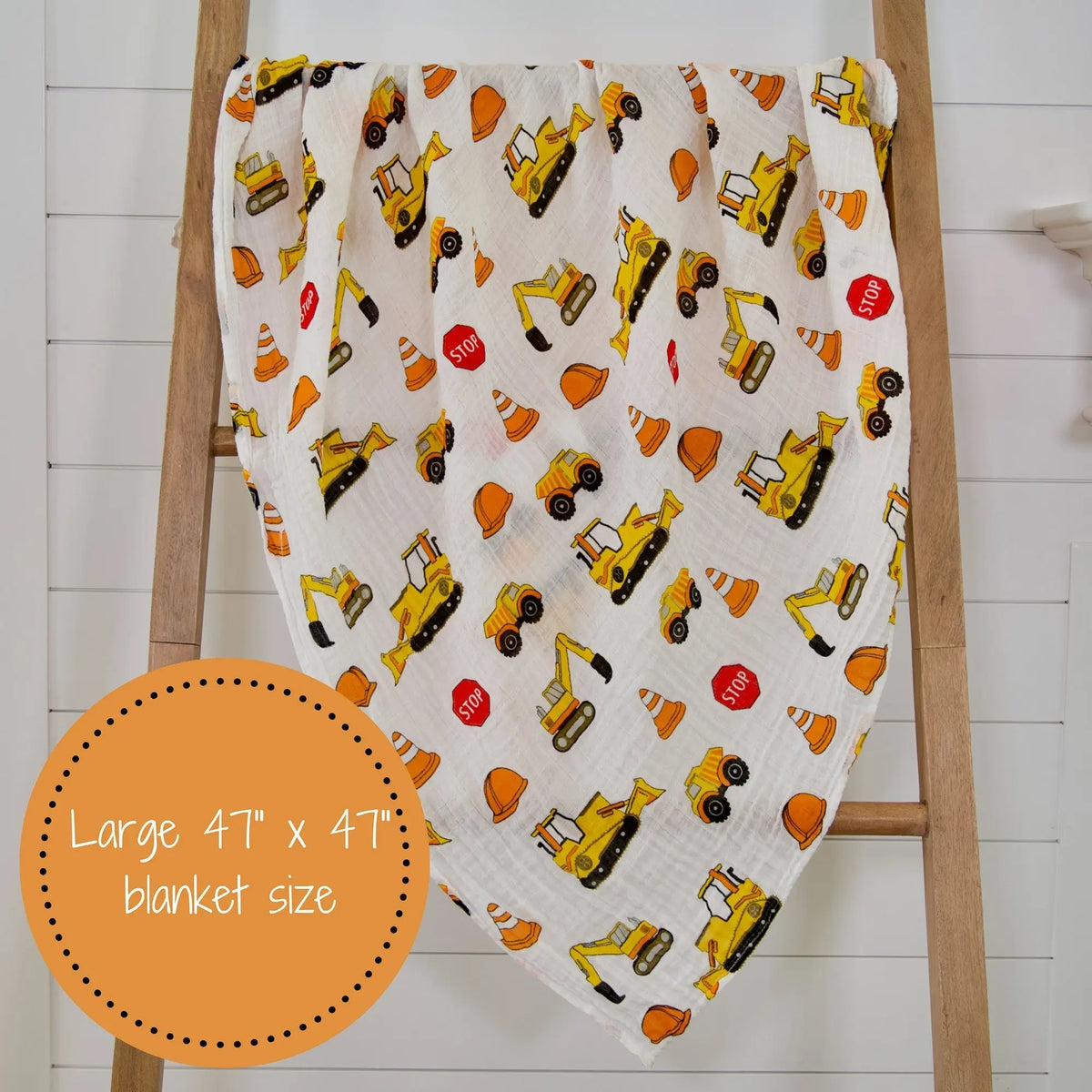 LollyBanks Under Construction Baby Muslin Swaddle Blanket - 