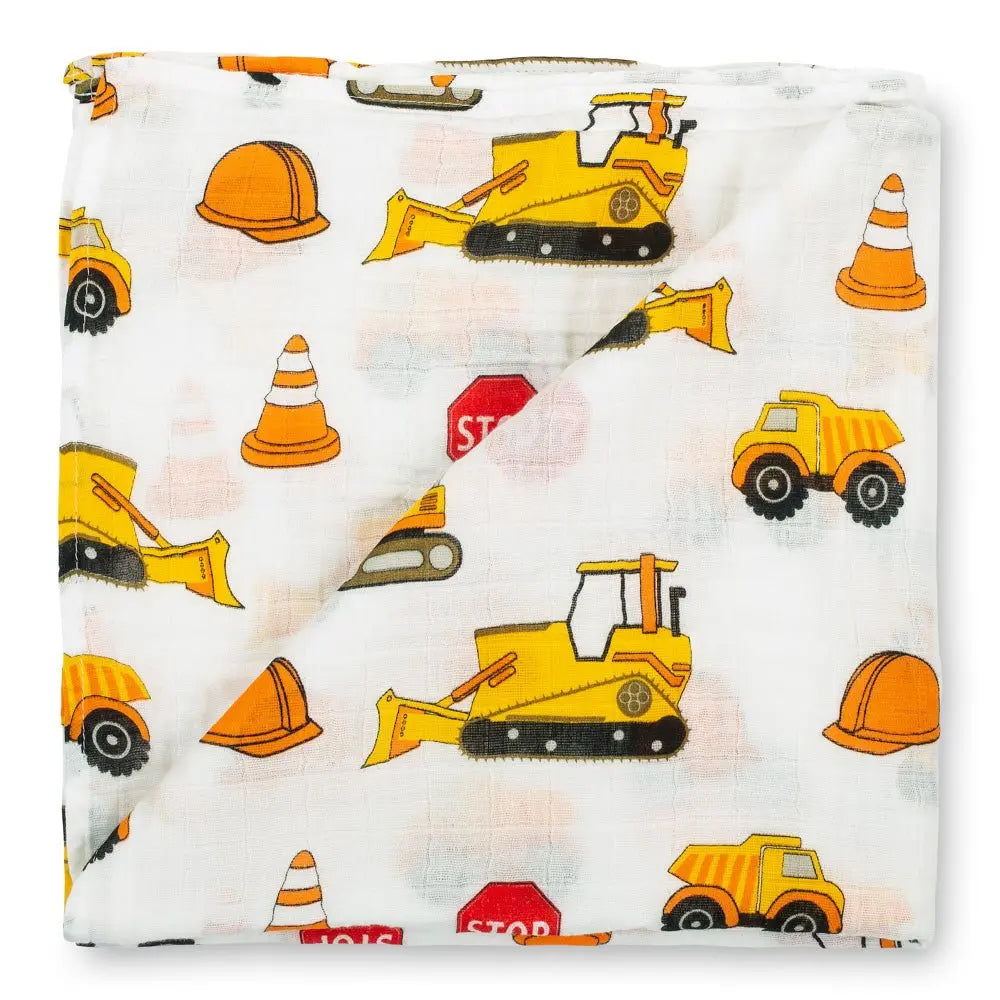 LollyBanks Under Construction Baby Muslin Swaddle Blanket - 