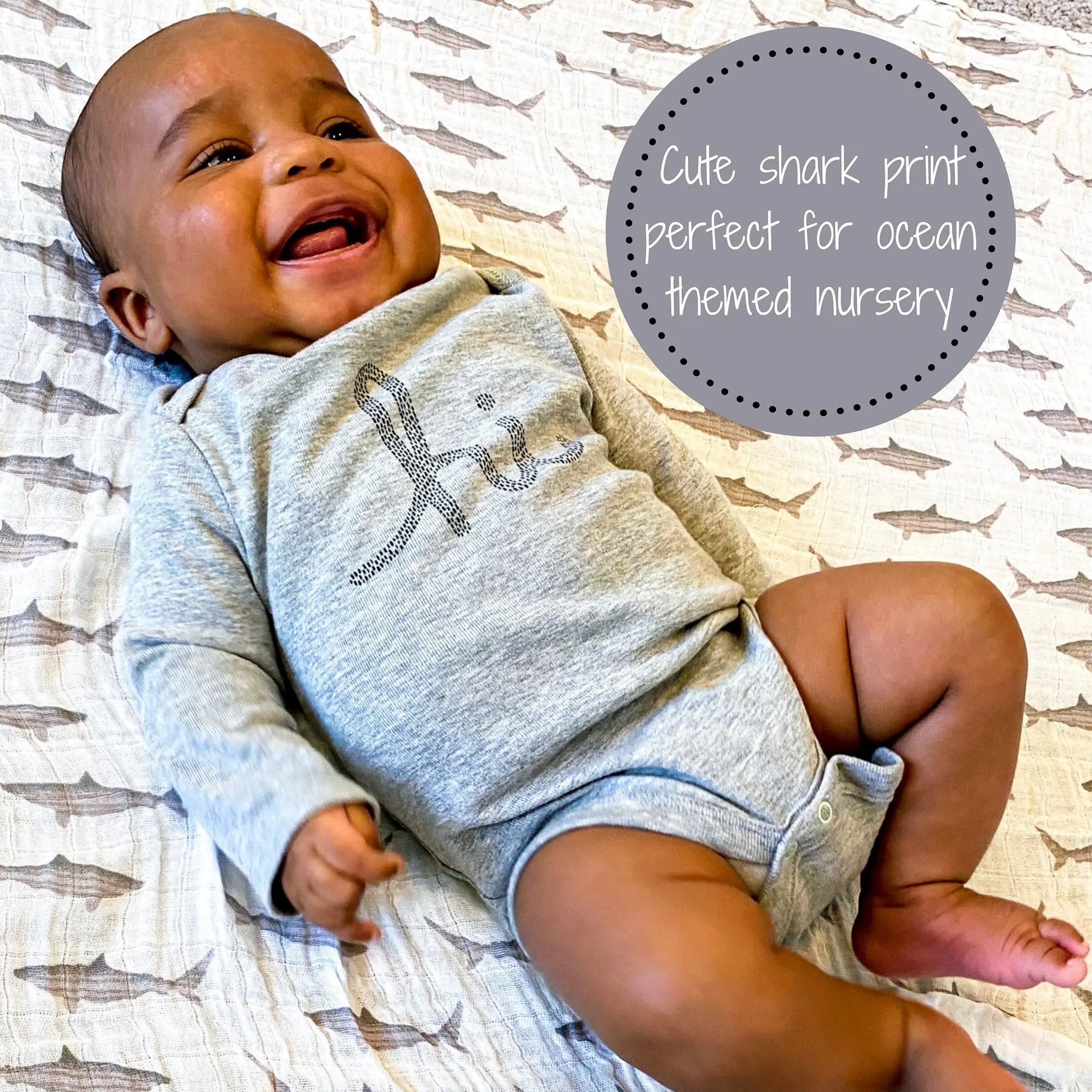 LollyBanks Baby Shark Muslin Swaddle Blanket - 