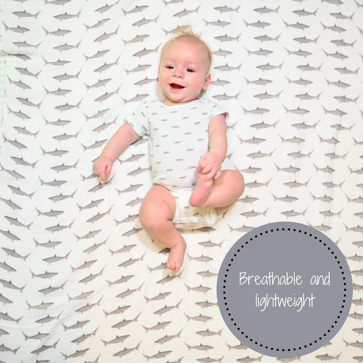 LollyBanks Baby Shark Muslin Swaddle Blanket - 