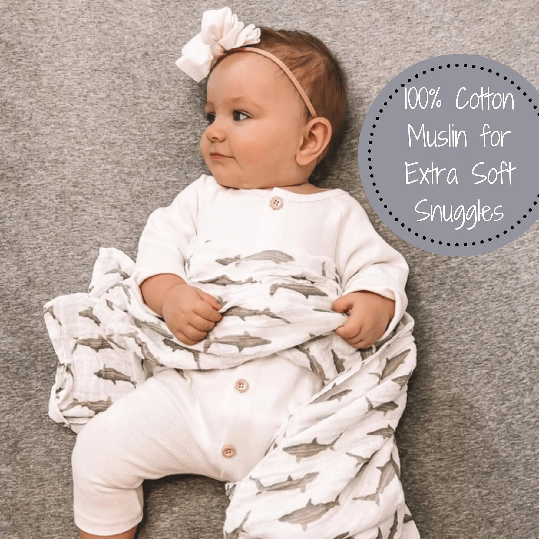 LollyBanks Baby Shark Muslin Swaddle Blanket - 