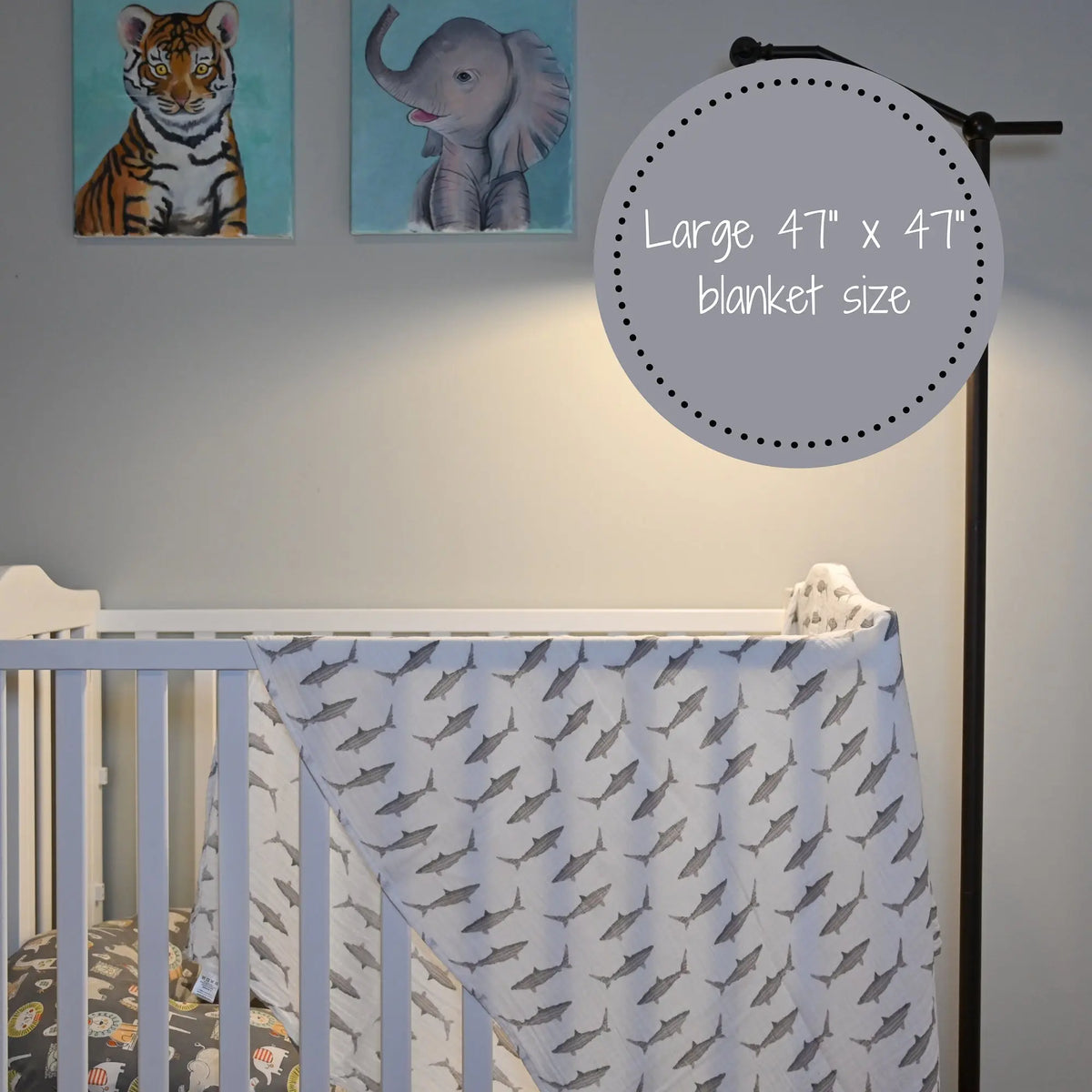 LollyBanks Baby Shark Muslin Swaddle Blanket - 