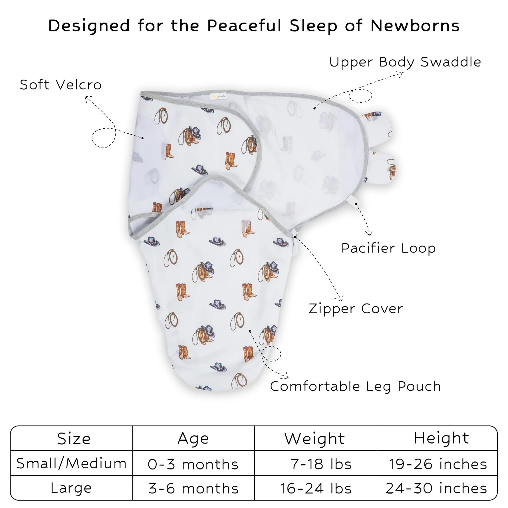LollyBanks Life Is Better In Boots Baby Sleep Swaddle Organic Cotton - 