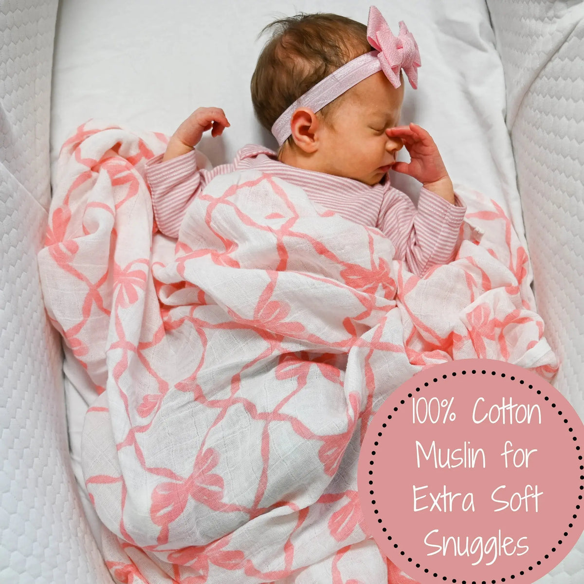 LollyBanks Beautiful Bows Baby Muslin Swaddle Blanket - 