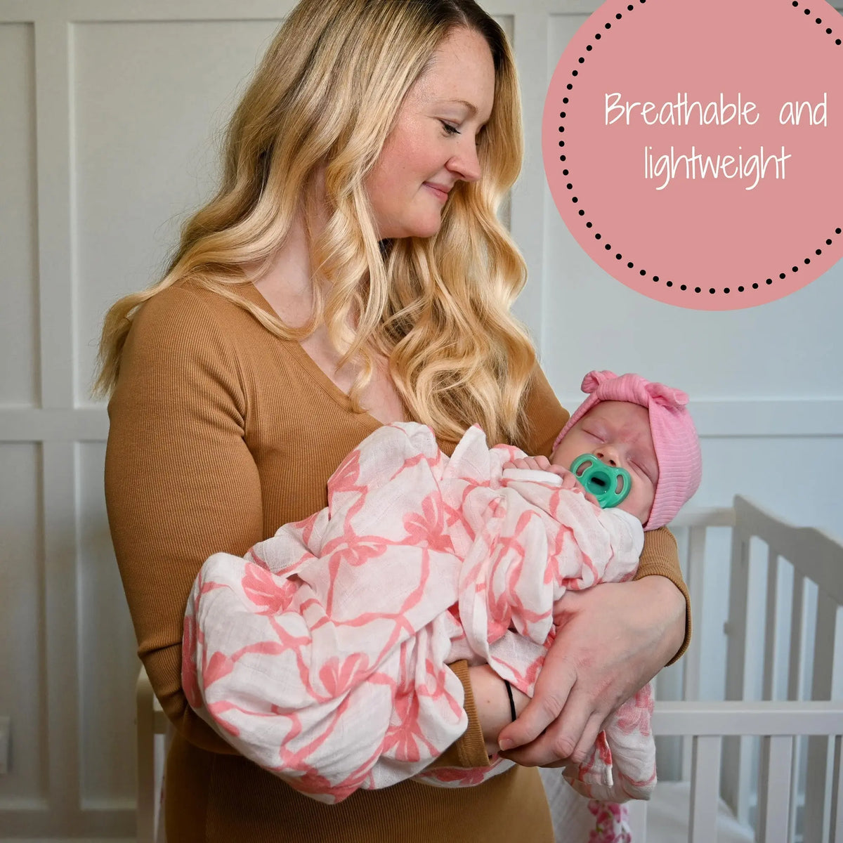 LollyBanks Beautiful Bows Baby Muslin Swaddle Blanket - 