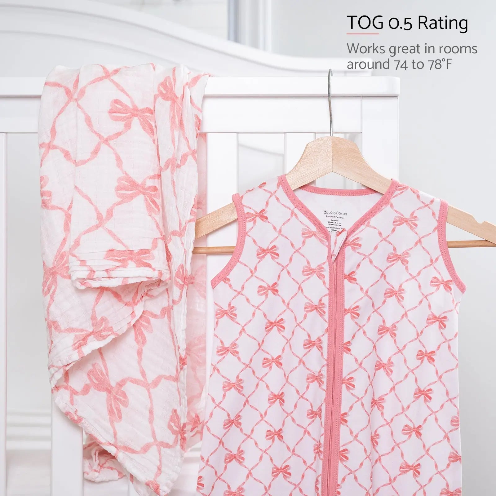 LollyBanks Beautiful Bows Baby Sleep Sack, 100% Organic Cotton - 