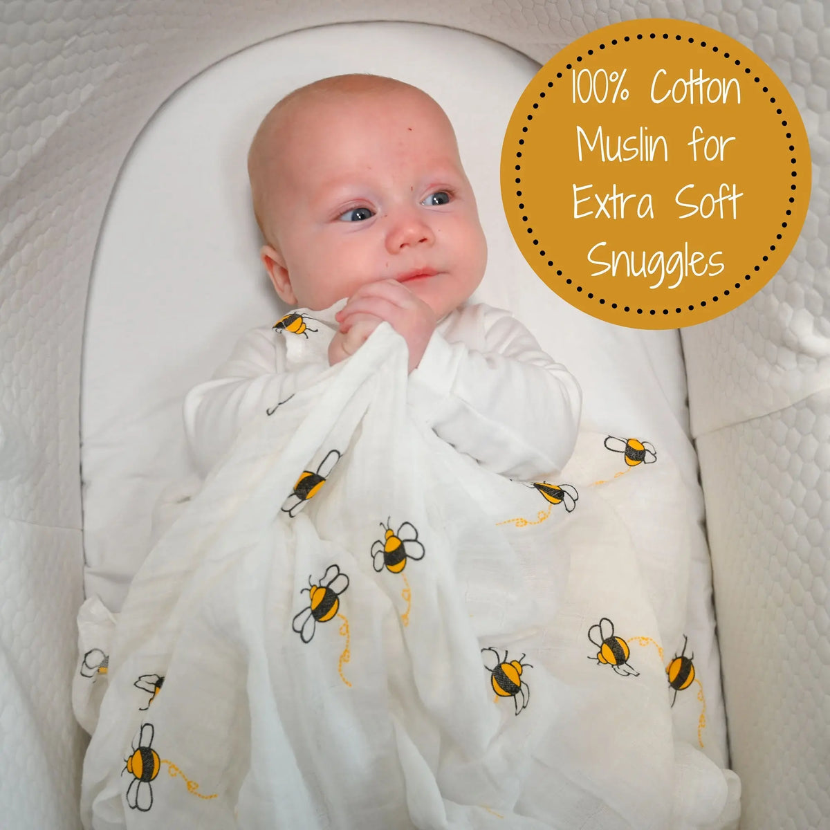 LollyBanks Bee Baby Muslin Swaddle Blanket - 