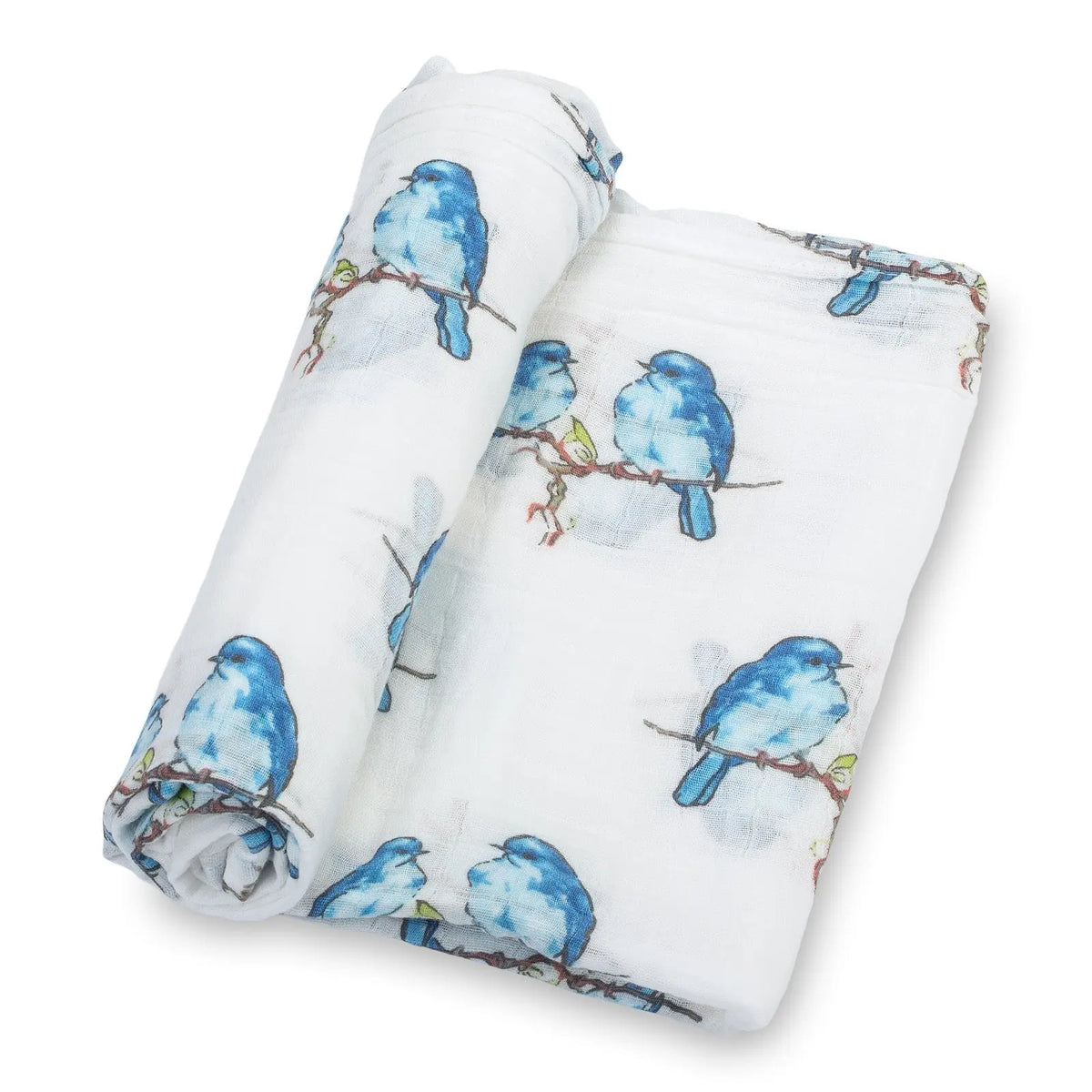 LollyBanks Blue Bird Of Happiness Baby Muslin Swaddle Blanket - 