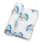 LollyBanks Blue Bird Of Happiness Baby Muslin Swaddle Blanket - 
