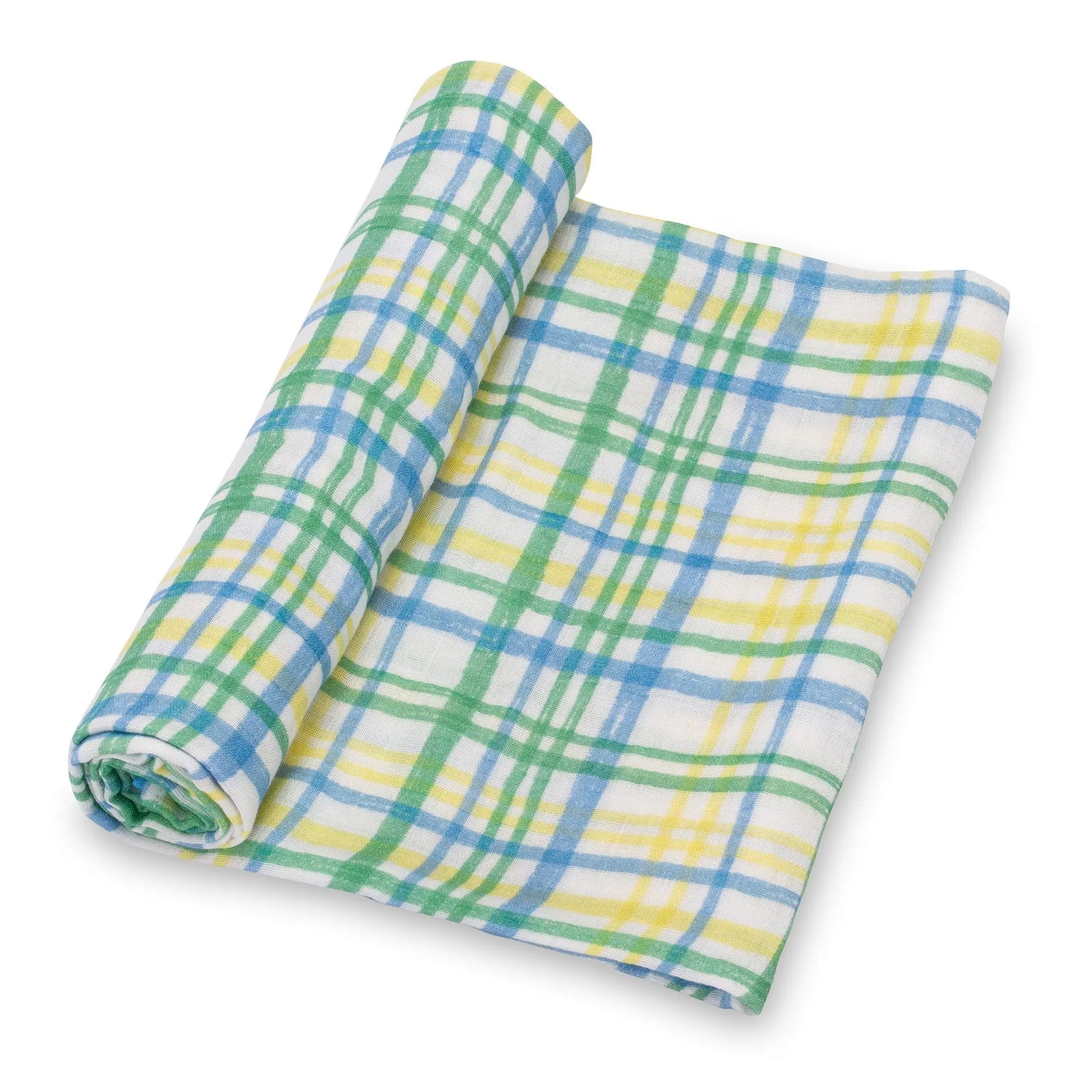 LollyBanks Blue Plaid Baby Muslin Swaddle Blanket - 
