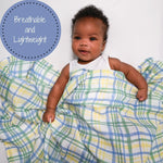 LollyBanks Blue Plaid Baby Muslin Swaddle Blanket - 