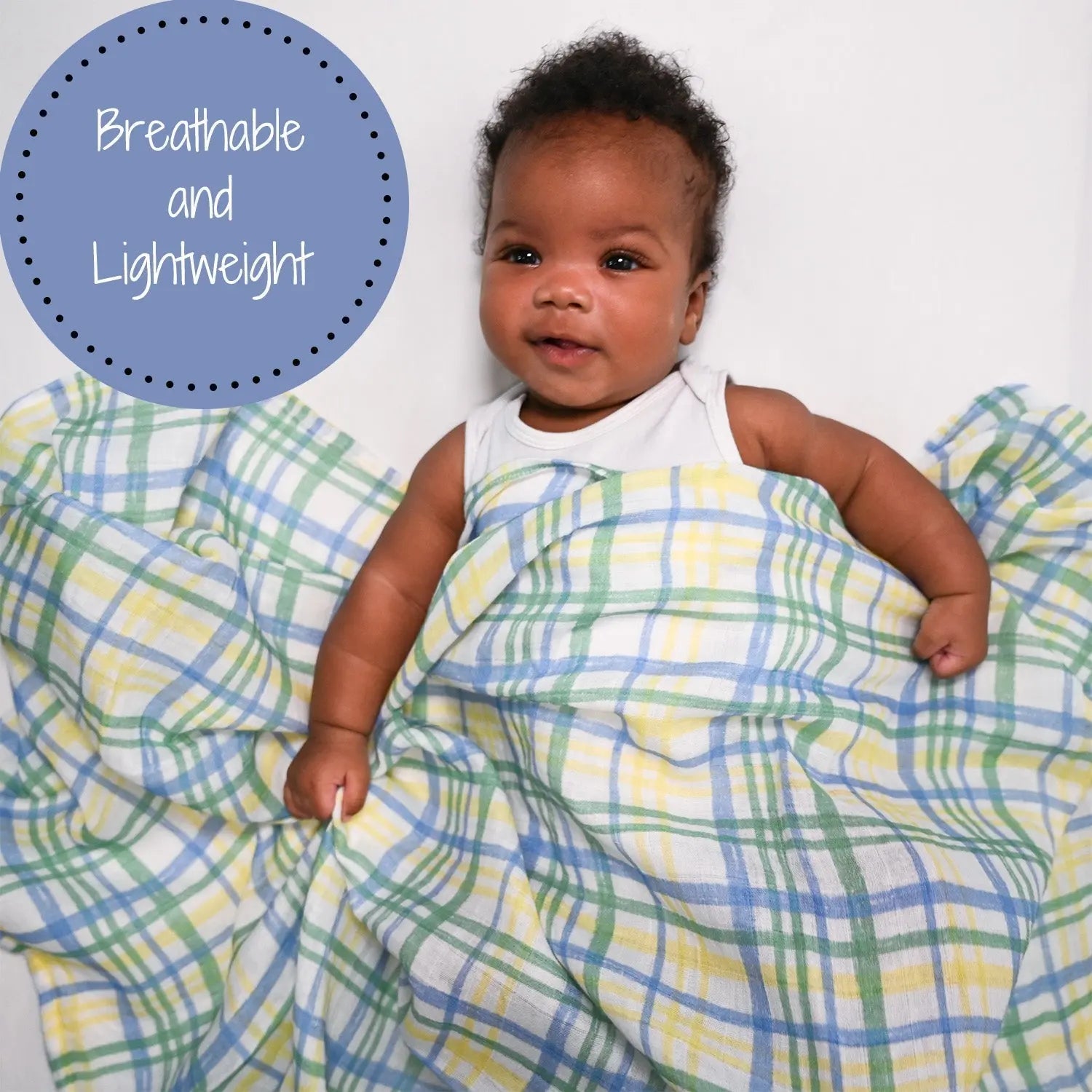 LollyBanks Blue Plaid Baby Muslin Swaddle Blanket - 