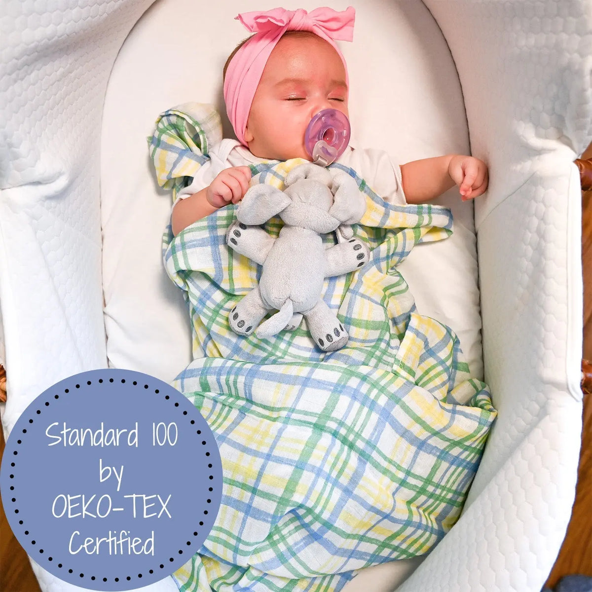 LollyBanks Blue Plaid Baby Muslin Swaddle Blanket - 