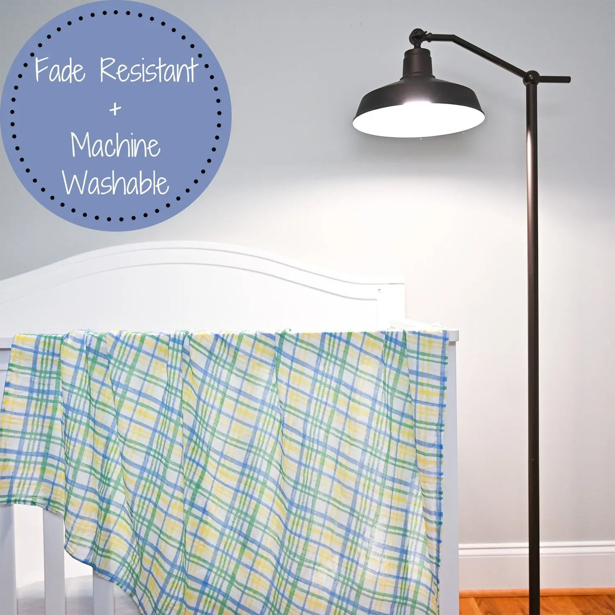 LollyBanks Blue Plaid Baby Muslin Swaddle Blanket - 