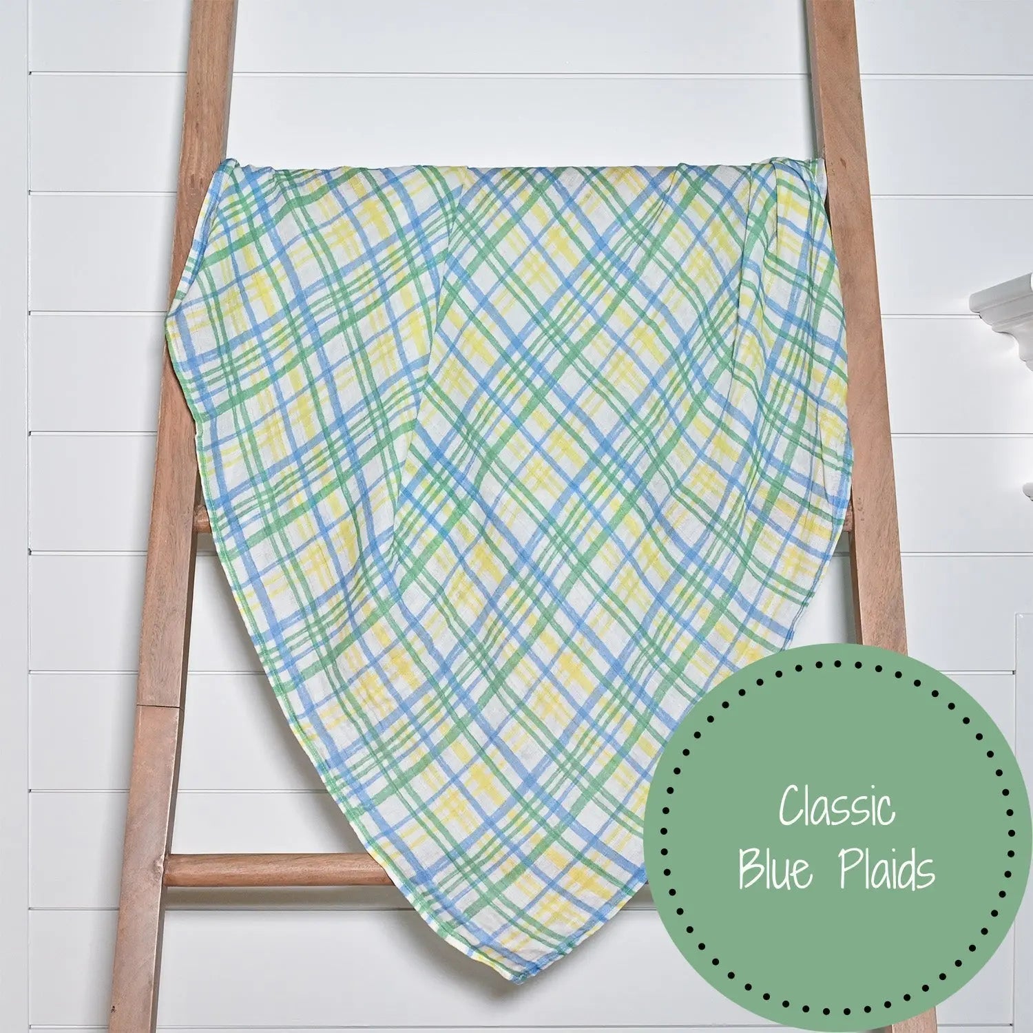 LollyBanks Blue Plaid Baby Muslin Swaddle Blanket - 