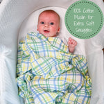 LollyBanks Blue Plaid Baby Muslin Swaddle Blanket - 
