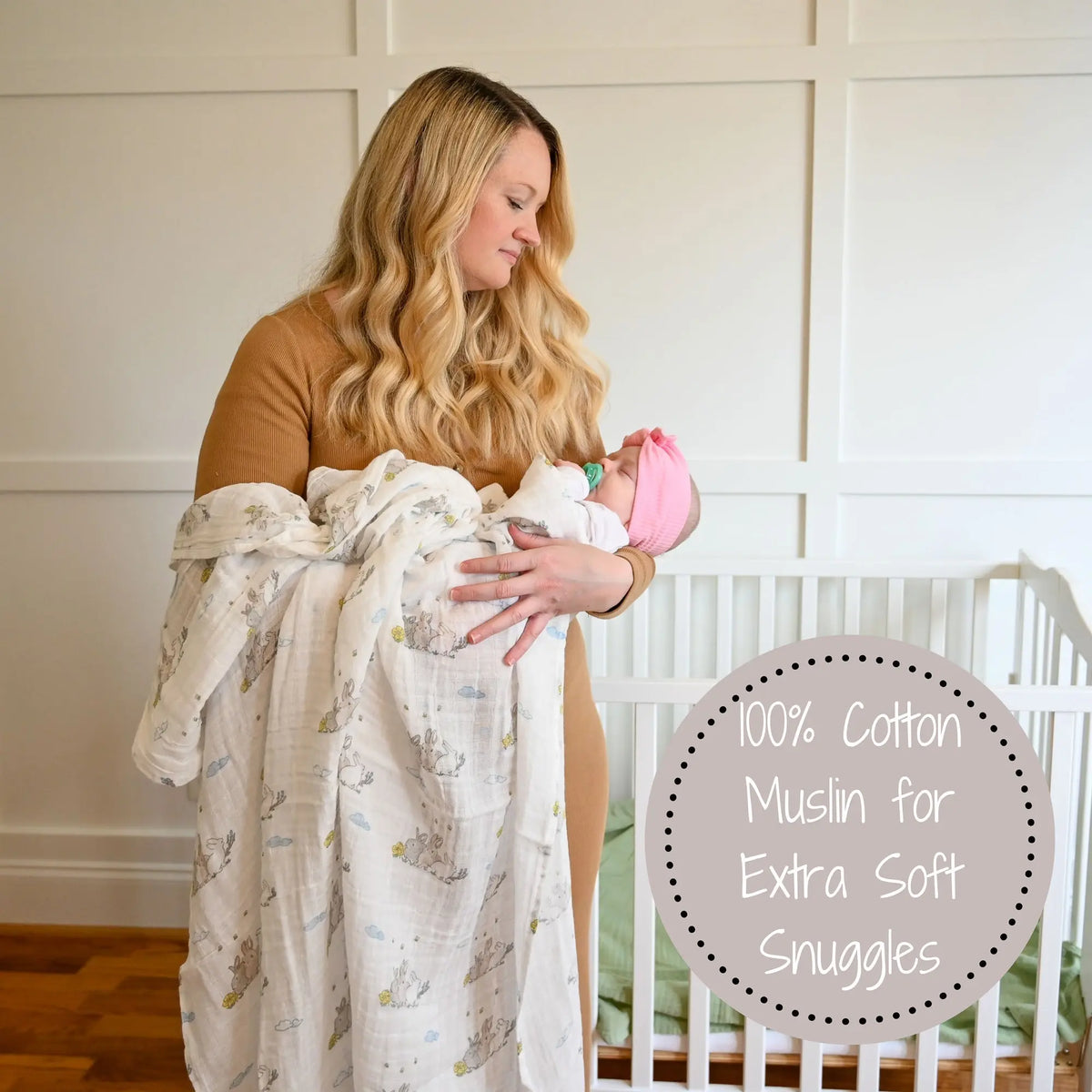 LollyBanks Bunny Loves You Baby Muslin Swaddle Blanket - 