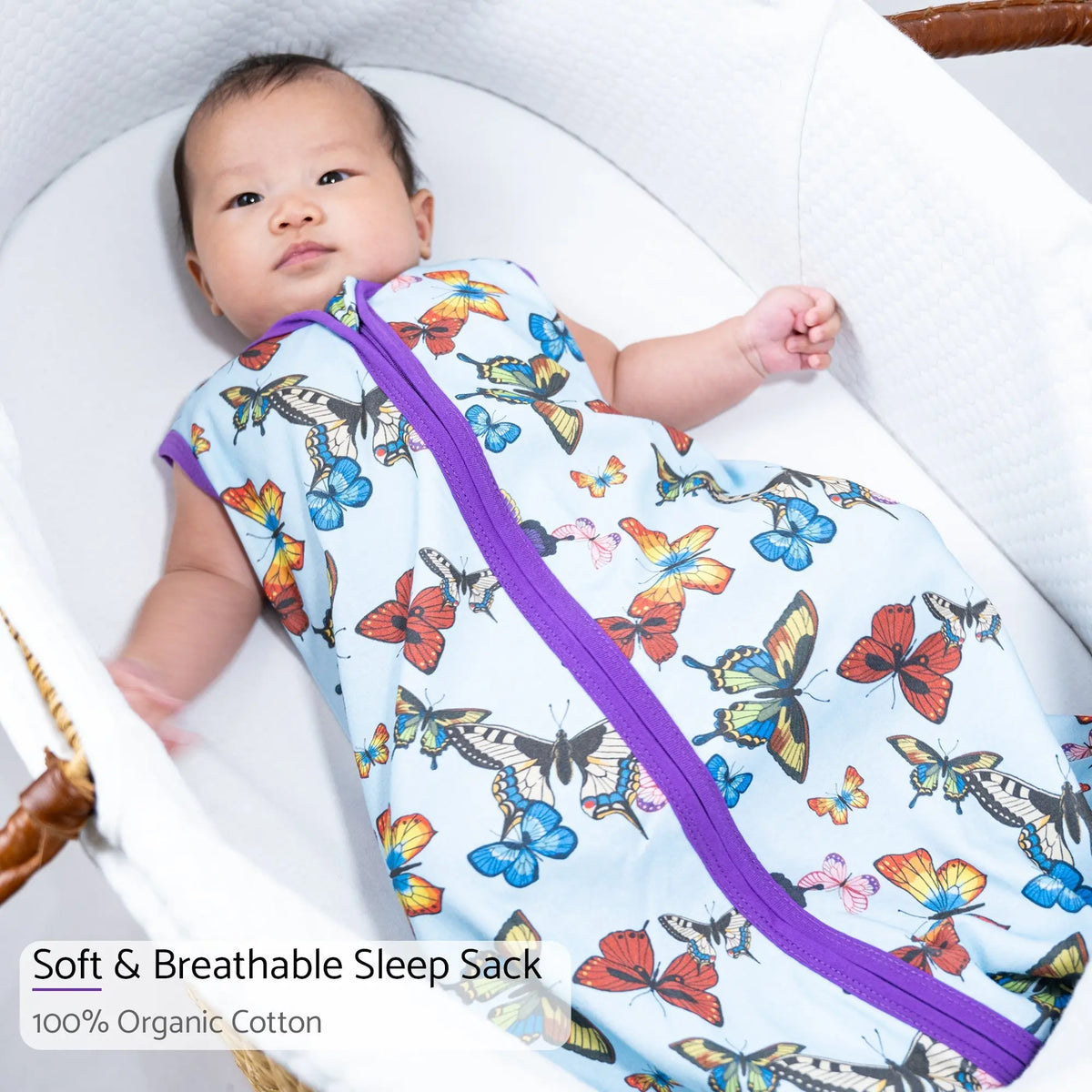 LollyBanks Butterfly Baby Sleep Sack, 100% Organic Cotton - 