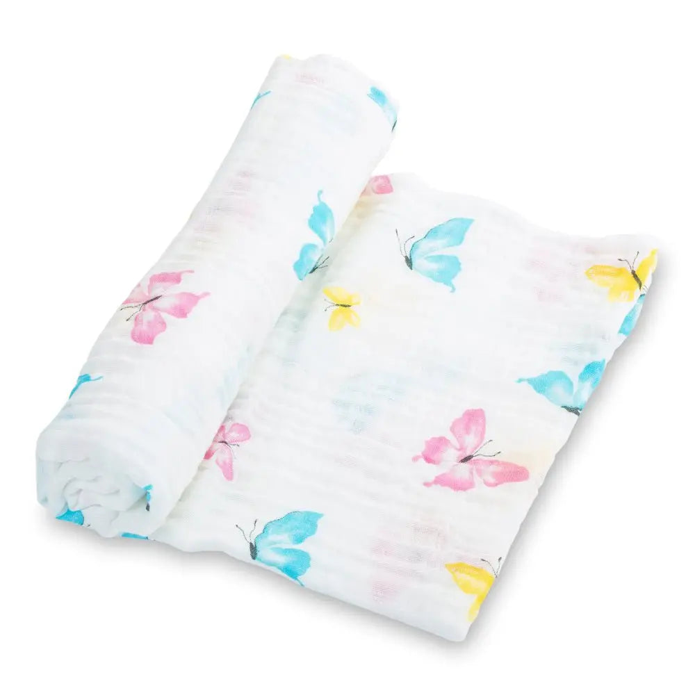 LollyBanks Butterfly Kisses Baby Muslin Swaddle Blanket - 