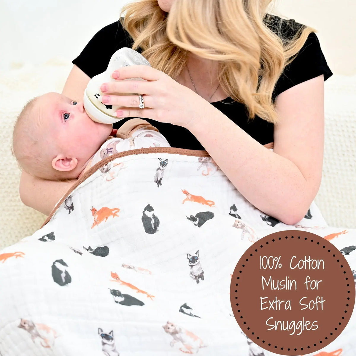 LollyBanks LollyBanks Muslin Baby Blanket, 100% Cotton Lightweight Baby Quilt, 47"x 47" and 6 Layers Newborn Blanket, (Cat Print) - 