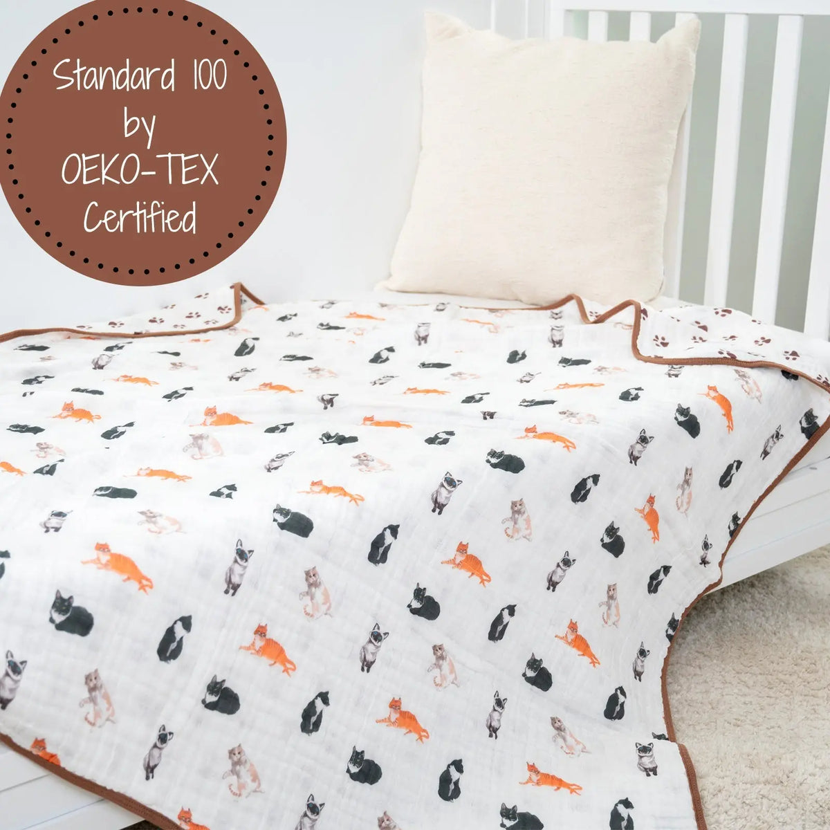 LollyBanks LollyBanks Muslin Baby Blanket, 100% Cotton Lightweight Baby Quilt, 47"x 47" and 6 Layers Newborn Blanket, (Cat Print) - 